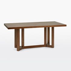 a wooden table with two legs and a square top on an isolated white background,