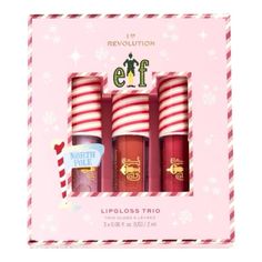 Questions? Leave A Comment Below! Brand New In Box Unused Revolution Lip Gloss, Elf Lip Gloss, Elf Candy Cane, Candy Cane Forest, I Heart Revolution, Main Food, Winter Sparkle, Lip Gloss Set, Make Me Up