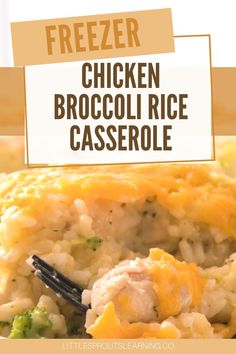 chicken broccoli rice casserole on a plate with a fork in it