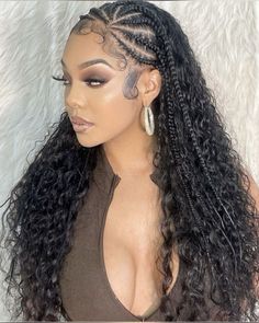 Cornrow Hairstyles Half Up Half Down, Half Cornrow Half Curly Hair, Braids With Leave Out Curls, Three Part Half Up Half Down, Half Braided Half Down, Scalp Braids With Curly Hair, Braids Half Up Half Down Curly Hair, Half Braid Half Curly, Half Braid Half Sew In