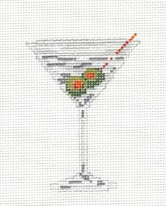 Martini with Olives Drink Glass  handpainted Needlepoint Canvas Welcome to  Needlepoint By Wildflowers!  My goal is to offer you the finest hand painted needlepoint canvases from the most talented artists, stitching supplies, accessories and Professional Services. *******  This Beautiful Design is painted Exclusively for Needlepoint By Wildflowers  ****** Offered for sale is a beautifully painted canvas of a Martini Glass with Olives , hand painted in lovely shades and extensive detail by Needle Martini With Olives, Needlepoint Decor, Funny Needlepoint, Needlepoint Ornaments, Cross Stitch Pillow, Painted Background, Framed Cross Stitch, Needlepoint Designs, Needlepoint Patterns