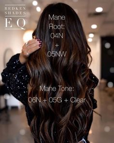 Dark Brown Hair Balayage Redken, Redken Shades Eq Chocolate Brown, Redken Color Formulas Brunettes, Brunette Redken Formulas, Mushroom Brown Shades Eq Formula, Shades Eq Chocolate Brown Formula, Chocolate Brown Redken Formulas, Redken Chocolate Brown Formula, Joico Lumishine Formulas