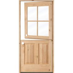 a wooden door with glass and side panels