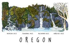 an image of the oregon state with waterfalls and trees