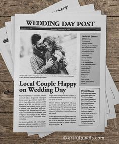 several newspapers stacked on top of each other with the words local couple happy on wedding day