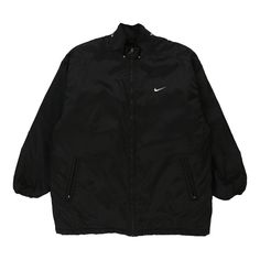 Vintage black Nike Coat - mens x-large 90s Style Black Winter Windbreaker, 90s Style Black Hooded Windbreaker, Vintage Black Windbreaker For Winter, 90s Black Winter Windbreaker, Black 90s Style Hooded Windbreaker, 90s Black Hooded Windbreaker, 90s Style Black Outdoor Outerwear, 90s Style Black Outerwear For Outdoor, Vintage Black Windbreaker For Streetwear