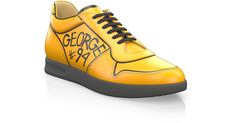 Men's Custom Hand-Painted Sneakers 17272 Custom Leather Sneakers For Streetwear, Custom Yellow Leather High-top Sneakers, Yellow Sneakers With Leather Sole And Round Toe, Yellow Sneakers With Stitched Sole And Round Toe, Custom Hand Painted Leather Sneakers, Casual Orange Custom Sneakers With Stitched Sole, Custom Orange Leather Sneakers For Streetwear, Hand Painted Leather Sneakers With White Sole, Hand Painted Lace-up Leather Custom Sneakers