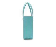 a small blue bag with handles on the front and back sides, sitting against a white background