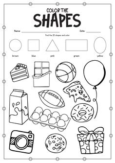 color the shapes worksheet for kids with pictures and words on it to help them learn