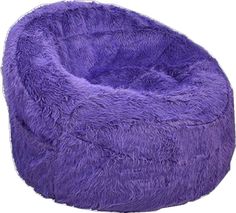 a purple bean bag chair sitting on top of a white floor