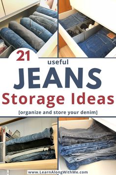 Get your jeans organized and nicely stored with one of these 21 Jeans storage ideas.

It includes tips on how to store jeans in your dresser, in your closet, on a shelf, and even some jeans storage ideas for people that don't have the closet or dresser space.

Check it out today and see which of these options will work for you.


#jeansstorageideas  #clothesstorage  #bedroomstorage  #bedroomorganization  #jeansstorage  #clothesorganizationideas Jeans Storage Small Space, Organizing Jeans In Drawer, Jean Storage Drawers, Jean Drawer Organization, Storage Drawers Closet, Organize Jeans In Drawer, How To Store Jeans In Drawer, Pants Storage Ideas Small Spaces, How To Organize Jeans In Drawers