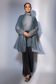 Buy Grey Swarovski Embellished Shawl by MODARTA Online at Aza Fashions. Elegant Winter Dupatta Scarf, Elegant Party Shawl With Dupatta, Elegant Winter Festive Shawl, Elegant Festive Winter Shawl, Elegant Sequin Party Shawl, Elegant Sequined Shawl For Festive Occasions, Elegant Evening Shawl With Sequins, Elegant Evening Scarves For Festive Occasions, Elegant Festive Shawl For Evening