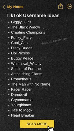 an iphone screen with the text tik tok username ideas