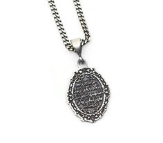 This necklace is made of 925 sterling silver with Surah Al Kalam 51-52 (Nazar Ayats) inscription which is an accessory that cannot be separated from those who want to carry it on. This necklace is a meaningful way to express spiritual feelings and will give you and your loved ones peace of mind. The length of silver necklace itself is 22 mm / 0.86 inch. (without loop)As with all silver women necklace models, this model is also produced by hand. There may be ± 10% deviation from the specified pro Silver Pendant Necklace For Commemoration, Sterling Silver Locket Necklace For Commemoration, Elegant Antique Silver Stamped Necklaces, Engraved Oval Pendant Necklace For Commemoration, Silver Oval Pendant Necklace For Commemoration, Silver Stamped Oval Pendant Necklace, Stamped Pendant Necklace For Commemoration, Silver Stamped Amulet Necklace, Amulet Style Stamped Necklaces As Gifts