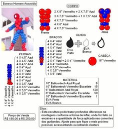 the instructions for balloon art in spanish are shown above an image of a man with red, white and blue balloons