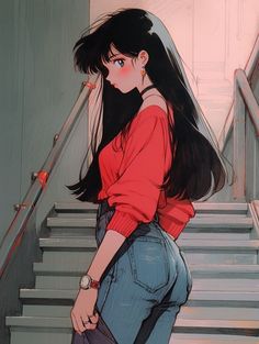 90s Anime Fashion, 90s Anime Women, 90s Art Style, Anime Art Aesthetic 90s, Woman Expression, Woman Looking Back, Retro Manga, Anime Woman, The Best Anime