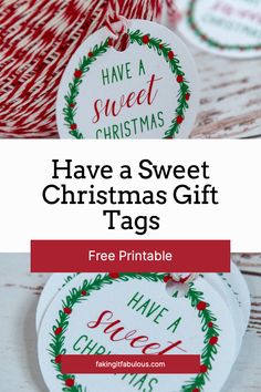 two christmas gift tags with the words have a sweet christmas tag on them and an image of