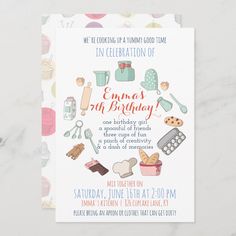 a birthday party card with baking related items