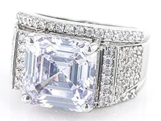 Charles Winston Bella Luce® white diamond simulant 15.14ctw asscher cut square octagonal and round, rhodium over sterling silver Holiday ring. Measures approximately 0.94"L x 0.56"W and is not sizable. The diamond equivalent weight is 9.17ctw. Asscher Cut, Diamond Simulant, White Diamond, Cubic Zirconia, Decorative Boxes, Sterling Silver, Square, Ring, Silver