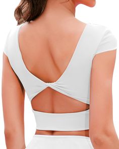 PRICES MAY VARY. Longline Sports Bras Square Neck Crop Top---For medium-impact workouts or sporty styling, this fashion-forward womens sports bra makes workout wear feel fun. Extra long line sports bra prevents the crop shirt moving around. Slight square neck crop top for women, sets you free to stretch, train, and push your limit. Do yoga and pilates with an unbothered mind. Womens Open Back Short Sleeve Workout Tops---Athletic cut out top low-cut back design is so cute and put-together. Short Low Back Top, Cropped Workout Top, Hot Pink Sports Bra, Plus Size Crop Tops, Class Dress, Black Tank Top Women, Gym Crop Top, Preppy Inspiration, Athletic Crop Top