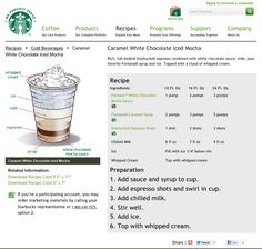 the starbucks coffee recipe is shown in this screenshoto screen grab - up page