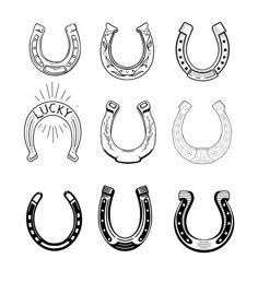 the different types of horseshoes are shown in black and white on a white background