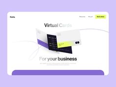 a purple and white web page with the words virtual cards for your business