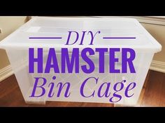 a plastic bin with the words diy hamster bin cage on it's side