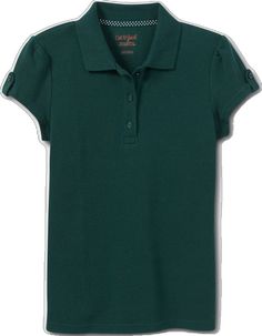 Fitted Green Tops For School, Classic Short Sleeve School Tops, Classic Short Sleeve Tops For School, Green Fitted Tops For School, Short Sleeve T-shirt For School, Casual Short Sleeve Polo Shirt For School, Casual Cotton Polo Shirt For School, Short Sleeve Solid Color T-shirt For School, Solid Color Short Sleeve T-shirt For School