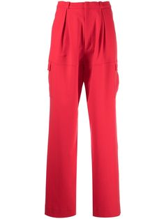 red pleat detailing high waist concealed front fastening two side cargo pockets two rear flap pockets straight leg High Waisted Pants, Flap Pocket, Bottoms Pants, Cargo Pants, Womens Bottoms, Pajama Pants, High Waist, Straight Leg, High Waisted