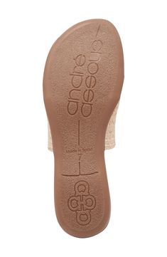 A wide woven band arcs across the padded footbed of this lightweight thong-post sandal that offers grab-and-go comfort with a dash of charm. Flat sole Lightweight: puts cushioning and performance underfoot with an emphasis on streamlined comfort Cushioned footbed Textile and leather upper/leather lining/rubber sole Made in Spain Synthetic Flat Flip Flops With Textured Sole, Synthetic Flip Flops With Textured Sole, Ortholite Insole Flat Flip Flops For Beach, Synthetic Slip-on Flip Flops With Woven Sole, Synthetic Flip Flops With Woven Sole, Adjustable Flip Flops With Woven Sole And Round Toe, Sandal Women, Emphasis, Rubber Sole