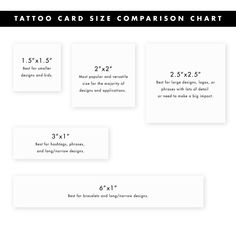 the tattoo size comparison chart is shown with measurements for each type of tattoo and how to use it