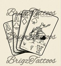 three playing cards with the words, bridge tattoos