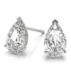 Outstanding Moissanites set in a prong setting form these designer Moissanite stud earrings. Showcased in these shimmering earrings are 2 excellent cut F-G VVS1 pear Moissanites. These four-prong basket Moissanite earrings are handcrafted in 14kt white gold. Available as screw backs or push backs, these single-stone Moissanite earrings have a two carat total weight. Proudly made in USA, these studs are available in other metals, and carat weights.  #earringbyladyromance #earringsofthemonth Pear Diamond Earrings, Round Cut Diamond Earrings, The Bling Ring, Pear Cut Diamond, Moissanite Earrings, Single Stone, Solitaire Diamond, Diamond Stud Earrings, Earring Type