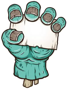 an image of a cartoon monster hand holding up a blank paper sign with claws on it