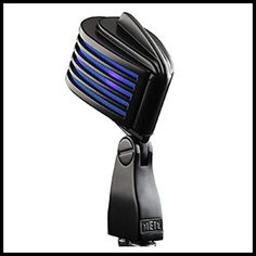 a black hair dryer with blue lights on it's side and the top part of its head