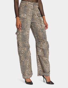 Unleash your wild side with Betsey's wide leg BARREL CARGO PANTS in leopard print. The unique barrel shape offers a trendy twist to traditional cargo pants, while the multiple pockets provide both style and functionality. You'll be fashionably on-trend, fierce, and badass! Denim textile: 100% Cotton Care instructions: hand wash cold, do not bleach, lay flat to dry, and iron low. SIZE (inches) WAIST HIP INSEAM FRONT RISE BACK RISE S: 27" 38" 32 1/2" 12 1/2" 15 1/2" M: 29" 40" 33" 12 3/4" 15 3/4" Leopard Print Wide Leg Bottoms With Pockets, Wide Leg Leopard Print Bottoms With Pockets, High Waist Leopard Print Bottoms With Pockets, Trendy Leopard Print Pants With Pockets, Animal Print Pants, Camo Pants, Print Pants, Leopard Animal, Fall Favorites