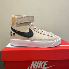 Little Kid's Nike Blazer Mid '77 Sanddrift/Twine/White/Black Fv0748 100 Brand New In Box Nike Beige High-top Sporty Sneakers, Nike Cream High-top Sporty Sneakers, Nike Cream High-top Sneakers Sporty Style, Cream High-top Skate Shoes With Laces, Sporty Cream Skate Shoes With Round Toe, Cream Sporty Skate Shoes With Round Toe, High-top Cream Skate Shoes For Sports, Cream Round Toe Skate Shoes For Sports, Nike Casual Cream Skate Shoes