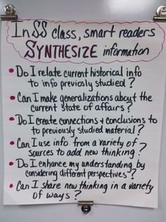 a piece of paper with writing on it that says i'm so class, smart readers syntrize information