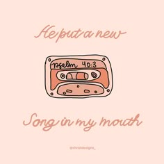 a pink background with an orange cassette tape and the words,'speak in my mouth '