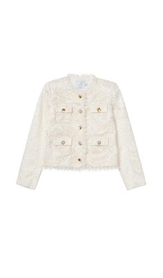 With its delicate lace detailing and playful design, this jacket is sure to make a statement. Perfect for any occasion, dress it up or down for a dose of unique style." Main 1 : 77% Polyamide 23% Viscose Main 2 : 51% Viscose 45% Polyamide 4% Polyester Lining: 100% Polyester Colour may vary due to lighting on images. The product images (without model) are closest to the true colour of the product.Item runs true to size chart and is cut to suit our size chart. Please refer to our size chart for the best fit. Do not size up or down. Feminine Long Sleeve Outerwear For Party, Elegant Party Outerwear With Lace Trim, Elegant Outerwear With Lace Trim For Work, Long Sleeve Lace Blazer For Spring, Elegant Workwear Outerwear With Lace Trim, Elegant Lace Outerwear For Party, Elegant Lace Party Outerwear, Spring Fitted Outerwear With Lace Trim, Fitted Outerwear With Lace Trim For Spring