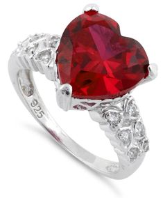 Top of ring height: 11.3mm

         Top of ring width: 11.1mm

      Band width:  5.5mm

      Shank width: 2.1mm

    
        Stone material:  red & clear cubic zirconia

      Center stone size: 2mm  

      Stone shape:  heart shape (center) & round

      Center stone carat    weight: 3.2 ct.

      Total number of CZ    stones: 13

      Stone setting:  prong setting

   
       Metal:  925 sterling silver

      Plating:  rhodium plated    (what is rhodium?) What is Rhodium? 
 
   If you Ruby Ring Designs, Birthday Sleepover, Red Gemstone Ring, 15 Birthday, Ruby Heart, Red Crochet, Black Mermaid, Sleepover Ideas, Jewels Rings