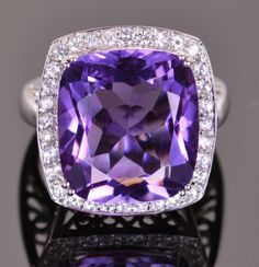 Luxury Solitaire Amethyst Ring For Formal Occasion, Luxury Cushion Cut Amethyst Ring With Prong Setting, Bling Ideas, Sapphire Cocktail Ring, Edwardian Jewelry, Purple Jewelry, Gorgeous Jewelry, White Sapphire, Cocktail Ring