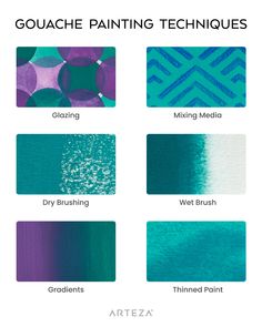 the different shades of paint that are used in this painting project, including teal and purple