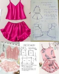 four different types of clothing are shown in three pictures, one is pink and the other has