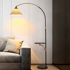 Modern Arc Adjustable Floor Lamp Standing Lamp With Table, Floor Lamp 2023, Lamp With Shelf, Marble Fabric, Ranch Design, Pleated Lampshade, Furniture Selection, Floor Lamp Styles, Black Lampshade