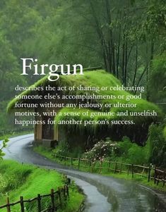 an image of a road that is surrounded by green grass and trees with the words frigun on it