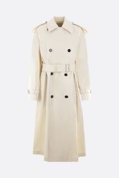 Burberry's double-breasted trench coat crafted in ivory cotton gabardine with removable belt. Featuring wide lapel, button closure, long sleeves with tabs at shoulders and belted cuffs, side pockets, back storm shield, central vent and Burberry Check cotton lining.Gender: WomenMaterial: 100%COTTONColor: CALICOMade in: ALProduct ID: 8080863B8620*Import tax/duty will be calculated at checkout (If applicable) Classic Cream Gabardine Outerwear, Double-breasted Beige Gabardine Pea Coat, Burberry Duffle Coat, Beige Double-breasted Gabardine Pea Coat, Burberry Trench Coat Kensington Long, Luxury Gabardine Button-up Outerwear, Burberry Print Trench Coat, Burberry Coats & Jackets, Cashmere Cape