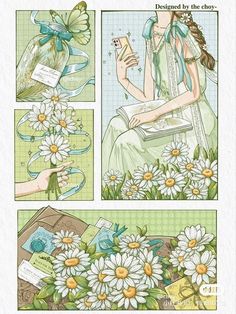 an image of a woman sitting in the grass with daisies on her lap and holding a book