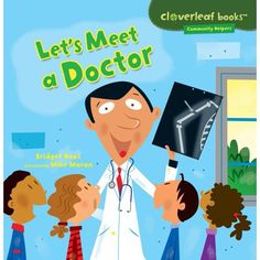 a doctor is holding up a black board with children around him and the caption says, let's meet a doctor